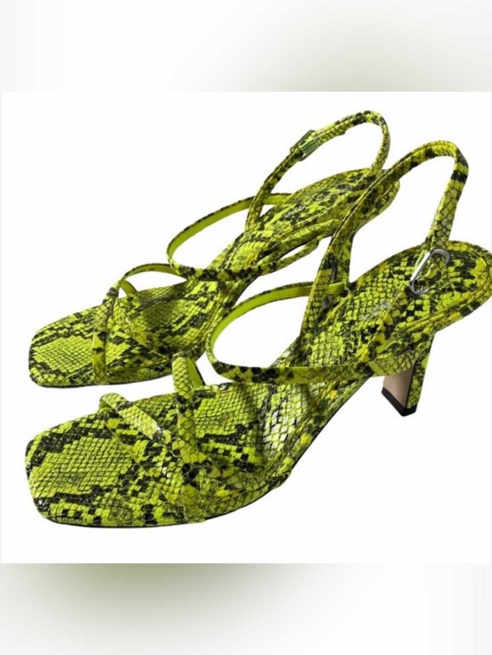 Gianni Bini Neon Green Snake-Print Strappy Mid-Heel Sandals size 8.5